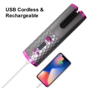 Unbound Akumulatorski Samodejno Obračanje Keramični Lase Curler USB za Polnjenje Samodejno Curling Železa LED Zaslon Temperature Val Curler
