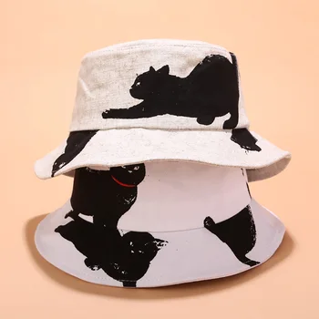 Unisex Priložnostne Mačka vzorec Bucket Pokrivalo moški ženska Bob hip hop Panama Poletje dnevno Ribič klobuk na prostem Soncu Kape