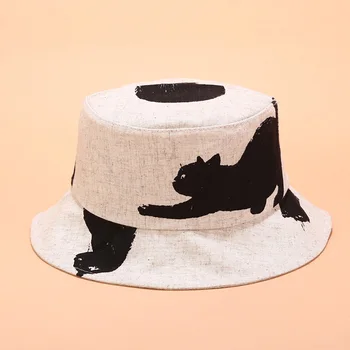Unisex Priložnostne Mačka vzorec Bucket Pokrivalo moški ženska Bob hip hop Panama Poletje dnevno Ribič klobuk na prostem Soncu Kape