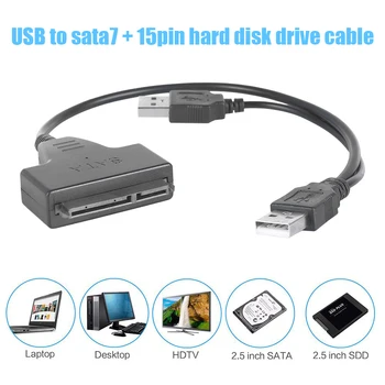 USB 2.0 SATA 7 Kabla 2.5 inch SATA Trdi Disk, Zunanji +15Pin SSD HDD Adapter Urad, ki Skrbi Računalniške Potrebščine