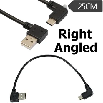 USB 2.0 Tip A Moški Na USB-C 3.1 Plug Levo /Desno pod Kotom Kabel Podatkov Polnilnik Vodijo 25 CM