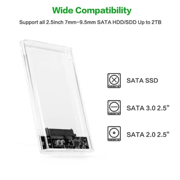 USB 3.0 Prozorno Ohišje HDD 2.5 inch Serial Port SATA SSD Trdi Disk Primeru Podporo 6TB UASP 6Gbps Mobilne Zunanji HDD Polje