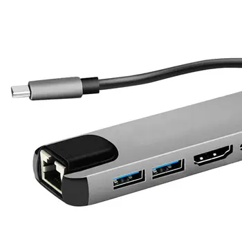 USB-C Hub Adapter za Prenosni Multi-port 6-v-1 Tip-C kartico S 4K HDMI je Združljiv RJ45 Ethernet Lan Za Nintendo Stikalo za Prenosni računalnik