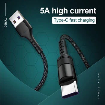 USB C Kabel 5A veliko polnjenje USB Tip C Kabel Za Huawei Mate 30 Pro P20 Hitro Polnjenje Hitro Polnilnik Podatkovni Kabel USB C Kabel