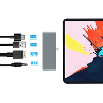 USB Tip-C Hub Adapter 4 v 1 USB Tip C C ZA PD Polnjenje 4K HDMI-CompatibleUSB 3.0 & 3.5 mm Jack Za iPad Pro Tablet Hub