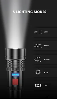 USB XHP70.2 Taktično Svetilko za ponovno Polnjenje Močna LED Lanterna Zoomable Vodotesno Svetilko Moči Banke Izhod Tabor Baklo