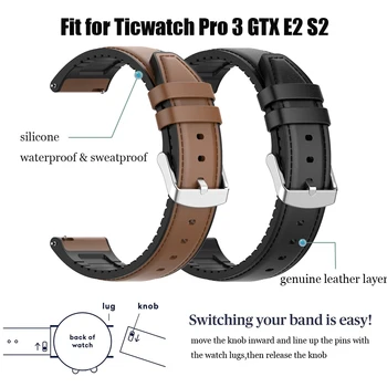 Usnje Silikonski Trak za Ticwatch Pro 3/3 GPS/3 Lite Pametno Gledati Band za ticwatch GTX E2 S2 Zamenjava Zapestje pasovi, Zapestnice