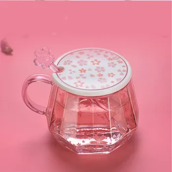 Ustvarjalne diamond češnjev cvet vzorec stekla pokal roza luštna ženska mešanjem paličast ročaj kritje skodelico kave ins neto rdeče LB62919
