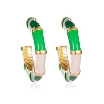 Ustvarjalne Novi C-oblikovani Uhani, Modni Zelena Rdeča Bambusa Stud Uhani Za Ženske Earing Brincos Earings Nakit Uhan Kolczyki