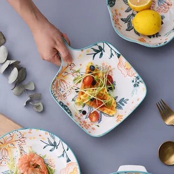 Ustvarjalne ročno poslikano namizna ploščica ročaj keramični riž bowl nabor gospodinjskih jed jed ploščo jed večerja ploščo kuhinjske potrebščine