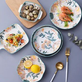 Ustvarjalne ročno poslikano namizna ploščica ročaj keramični riž bowl nabor gospodinjskih jed jed ploščo jed večerja ploščo kuhinjske potrebščine