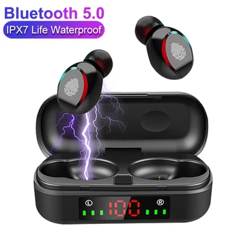 V8 TWS Brezžična tehnologija Bluetooth 5.0 Slušalke Slušalke Slušalke 9D Bas Stereo Nepremočljiva Čepkov Slušalke z Mikrofonom in Polnjenje Box