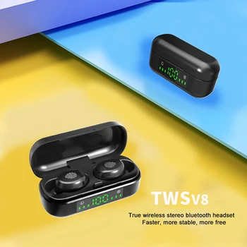 V8 TWS Brezžične Slušalke Bluetooth 5.0 9D Bas Stereo Nepremočljiva Čepkov Prostoročno, Slušalke Z Mikrofonom Polnjenje