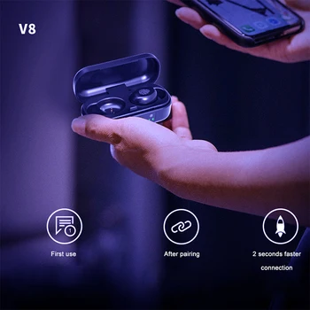 V8 TWS Brezžične Slušalke Bluetooth 5.0 9D Bas Stereo Nepremočljiva Čepkov Prostoročno, Slušalke Z Mikrofonom Polnjenje