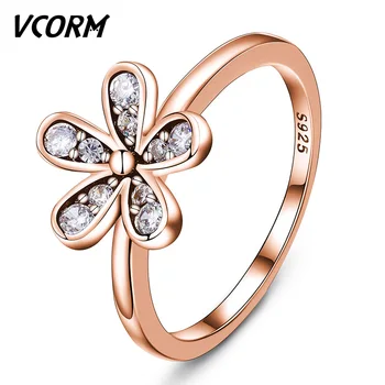 VCORM Srčkan Geometrijske Rose Zlata prstana Posla Moda Kristalni Cvet Romantično Srebrne Barve Poročni Prstan za Ženske, Nakit Darilo