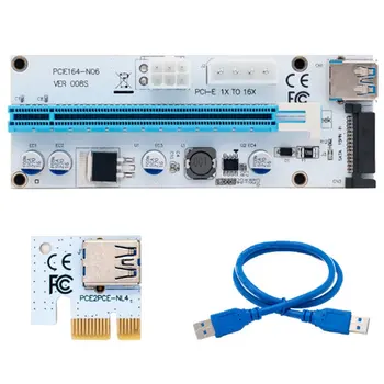 VER008S 3 v 1 4Pin Molex SATA 6PIN PCIE PCI-E PCI Express Kartico Riser 1x do 16x USB 3.0 Kabel Za Rudarstvo Bitcoin Rudar