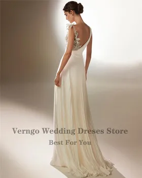 Verngo 2021 Nova Design Linija Draped Saten Poročno Obleko S 3D Cvetje V Vratu Backless Poročne Halje Dolžina Tal Formalno Obleko