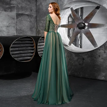 Vestidos Elegantne Večerne Obleke Til Iluzijo, Pleat Zajemalka Pol Rokav Čipke Žogo Halje 2021