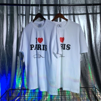 VETEMENTS Ljubim Parizu T-Shirt 2020 Moški Ženske Tonske vezeni logotip VETEMENTS T-majice bombaž jersey VTM Tee Besedilo, grafika