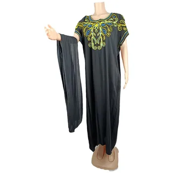 Vezenje Afriške Modela Kratek Rokav Vintage Plašč Halje Muslimanskih Svoboden Lady Stranka Dashiki Obleko Abaya Dubaj Maxi Bazin In Šal