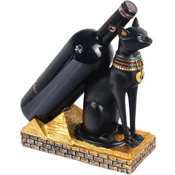 Vino Rack Kip Egipčanske Mačka Steklenico Vina Držalo, Stojalo Starem Egiptu Skrivnostno Smolo Plovila za Domačo dnevno Sobo Bar C1