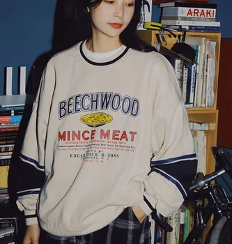 Vintage Pismo Tiskanja Crewneck Majica za Najstnike Ženske Dolg Rokav Vrhovi Novi korejski Harajuku Hoodie Oblačila Ulične Ženske