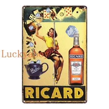 Vintage Ricard Kovinski Plakat Tin Prijavite Pivo Stenske Nalepke, Dekorativne plošče Retro Irski Pub Bar Kuhinja Steno Doma Dekor Plošče A11
