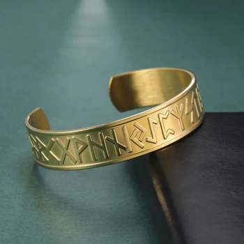 Vintage Rune Viking Hlačnice Bangles za Ženske, Moške Wiccan Amulet Zlata, Črna, Srebrna Barva Nerjavnega Jekla Bangle Zapestnica pulseras