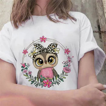 Vintage Sova Design Majica s kratkimi rokavi Ženske 90. letih Harajuku Ullzang Modni T-shirt Grafični Srčkan Risanka Tshirt Vrh Tees Ženski