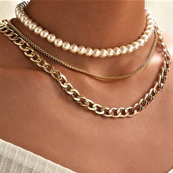 Vintage Žensk nakit Verige estetske biserna ogrlica, na vratu valentinovo oblačila Obesek sestavnih delov Verig Darilo debelo