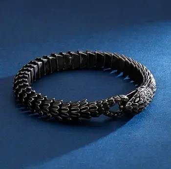 Visoka Kakovost Vroče Prodaje moška Zapestnica Kreativna Zasnova Zmaj Kača Obsega Zapestnica Trendy Black Snake Kosti Verige Nakit Zapestnica