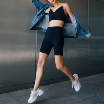 Visoko pasu kratke ženske trdna elastični pas za fitnes kolesarjenje hlače letnik bombaž, kratke hlače elegantno črno beli poletni 2020