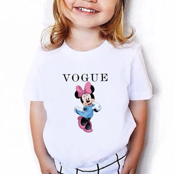 Vogue Risanka Natisni Minnie Miško Dekle T-shirt Kawaii Otrok Tee Kratek Rokav Priložnostne sliko Mickey Mouse Otroci Vrh Camiseta