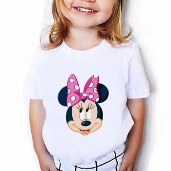 Vogue Risanka Natisni Minnie Miško Dekle T-shirt Kawaii Otrok Tee Kratek Rokav Priložnostne sliko Mickey Mouse Otroci Vrh Camiseta