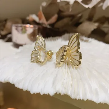 Vroče prodajo modni nakit 14K zlato prevlečeno AAA cirkon lupini metulj sprednji in zadnji uhan elegantne ženske, poročni dodatki