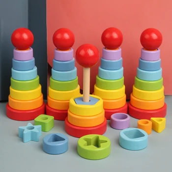 Vroče Prodati Puzzle Igre Otroci Igrače Mavrica stolp piramida Gnezdenje Zlaganje Baby Obliko Igre Igrača za Otroke DIY za Rojstni dan