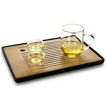 Vrste Melamin Čaj Tabela Bambusa Ravno Ploščo z Vodo, Skladiščenje Imetnik Predal Drenažo Gongfu, ki Služijo Pladenj je - Črna