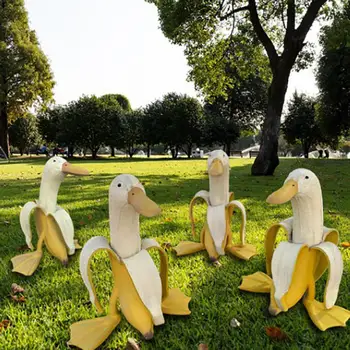 Vrtni Kip Ustvarjalne Banana In Raca Kip Dvorišče Umetnosti Olupljene Banane Za Zunanjo Dekor Vrtni Okraski Okraski, Dodatki