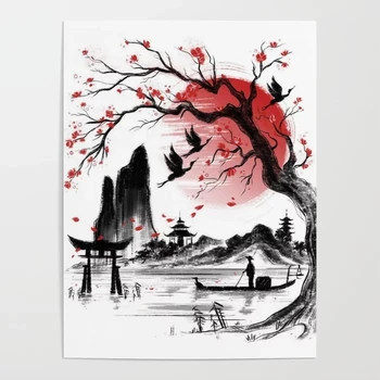Wall Art Fotografij, Platno Japonska Krajine Pogled Drevesa, Luna Plakat Doma Dekoracijo Modularni Slikarstvo HD Natisnjeni Ni Uokvirjena Za Spalnico