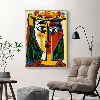 Wall Art Nordijska Moderna Dnevna Soba Doma Dekor Picasso Žensko, ki Nosi Klobuk Povzetek Platno Slikarstvo HD Tiskanje Plakata