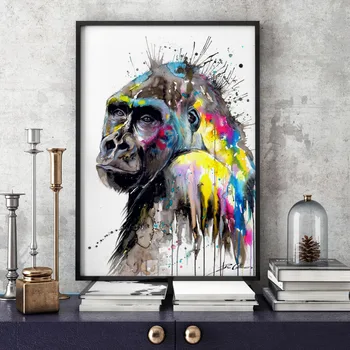 Wall Art Platno Slikarstva, Fotografije, Tiska Gorilla Lisica, Volk Živali Sodobne Dom Dekor Modularni Nordijska Akvarel Plakat Dnevna Soba