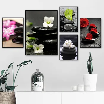 Wall Art Tisk Spa Black Zen Kamni Slikarstvo, Rdeča, Roza, Bela Orhideja Je Cvet Plakatov Stenske Slike Za Kopalnico, Kuhinjo, Modernih Dekor