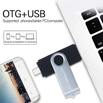WANSENDA OTG USB Flash Disk 128GB Pen Drive za Pametni telefon/PC 32GB 64GB 256GB Zunanje Skladiščenje Pendrive Pomnilniški Ključek USB