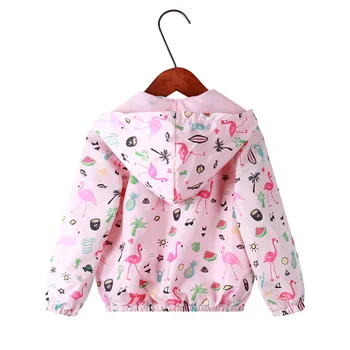 Windbreaker za Dekleta Hooded Risanka Jakno za Dekleta, Otroci, Oblačila 2021 Pomlad Srčkan Flamingo Dekleta Jakne Otroci Priložnostne Plašč