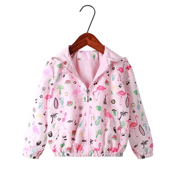 Windbreaker za Dekleta Hooded Risanka Jakno za Dekleta, Otroci, Oblačila 2021 Pomlad Srčkan Flamingo Dekleta Jakne Otroci Priložnostne Plašč