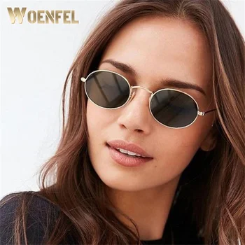 WOENFEL Vintage sončna Očala Ovalne Modni Retro sončna Očala Ženske Luksuzne blagovne Znamke Oblikovalec Očala Ženske Kovinski Okvir za Očala