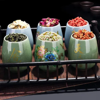 WSHYUFEI Kitajski Keramični Čaj Caddy Prenosni Zaprti Jar potovanja Čaj Caddy Shranjevanje Začimb za Čaj, Škatle za Bonbone, Kava v Prahu Pločevinke