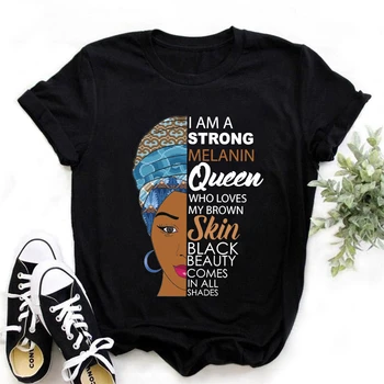 WVIOCE sem Močna Melanin Kraljica Ki Ljubi Moj Rjavo Kožo, Črna Lepota Prihaja V Vseh Odtenkih Tiskanja Ženske T-shirt Črna Vrhovi 13133