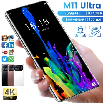 Xiao M11 Ultra 7.3 Palčni HD Pametne telefone 16G 1024GB RAM Qualcomm Snapdragon 888 Andriod 11 4G 5G Omrežja 10Core Dual SIM mobilnih telefonov,