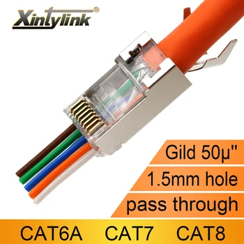 Xintylink CAT8 CAT7 rj45 priključek 50U CAT6A konča ethernet kabla omrežju FTP, SFTP zaščiten lan jack skozi imajo luknjo